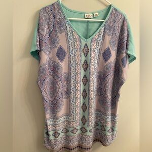 Classic teal and pink patterned top. Cato 14/16 W